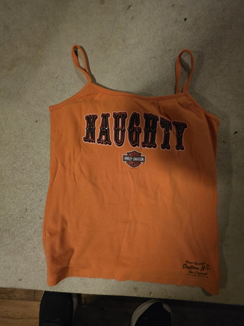 Harley-Davidson Women's Orange 'Naughty' Tank Top Large Vtg